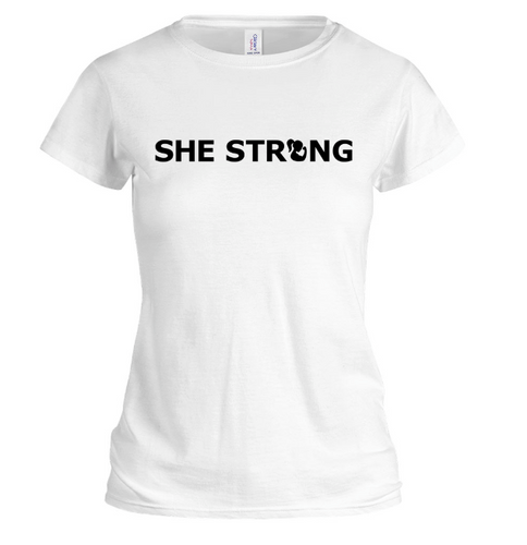 SHE STRONG Short Sleeve White with Black Tee